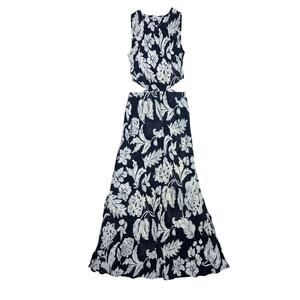 MNG Mango Willow Floral Maxi Dress Side Cut Out Size 4 Brown & Cream NWOT